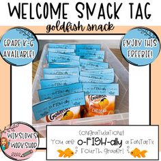 welcome snack tags for goldfish snacks