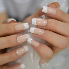 24 Medium length acrylic nails classic square French manicure Etsy Full Nail Tips, Nail Glue Remover, Light Colored Nails, Colored Nail Tips, Nails Medium, White French, Get Nails