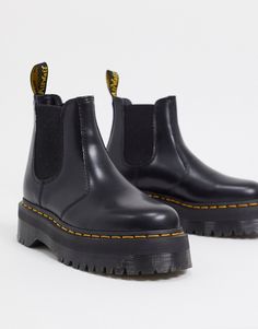 Boots by Dr Martens Two reasons to add to cart Branded pull tab for easy entry Elasticated inserts Round toe Contrast stitching Flatform sole Textured tread Dr Martens 2976 Platform, 2976 Platform Chelsea Boots, Dr Martens Shoes Women, 2976 Chelsea Boots, Dr Martens 2976, Dr Shoes, Platform Chelsea Boots, Doc Marten, Botas Chelsea