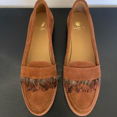 Beautiful Brand New Loafers With Gorgeous Feather Detailing. Suede Upper Leather Inner And Sole Never Worn Outside! - Non-Smoking, Pet-Free Home - Offers Welcome! Bobbies Shoes, 50 Off Sale, Bobbi Brown, Off Sale, Flat Shoes Women, Loafer Flats, Camel, 50 %, Loafers