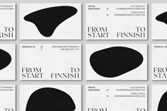 six black and white brochures with the words from start to finish on them