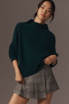 The Enza Ribbed Cashmere Sweater: Cropped Long-Sleeve Edition Sweater Cropped, Brown Fits, Sale Clothing, Fashion Sweaters, Green Fits, Sweater Crop, Cashmere Jumper, Shop Sale, Short Sleeve Pullover