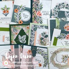 some cards with flowers and leaves on them