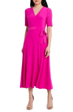 Chaus Lisa Tie Waist Dress | Nordstrom Scoop Neckline Dress, Dresses For Apple Shape, Brown Midi Dress, Fuschia Dress, Plum Dress, Midi Tank Dress, Fuchsia Dress, Long Sleeve Dress Formal, Jersey Knit Dress