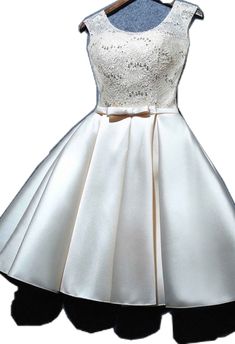 Cute Ivory Satin and Lace Round Neckline Lace-up Teen Formal Dress, Lovely Formal Dresses 2019 Knee-length Satin Dress For Wedding And Prom Season, Satin Prom Dress With Satin Bow, White Satin Dress For Banquet, Cream Satin Party Dress, Spring Satin Dress With Satin Bow, Lace Princess Dress For Confirmation, Ball Gown Style, Cream Satin Dress For Banquet, Elegant Lace Dress With Satin Bow, White Dresses With Satin Bow For Spring