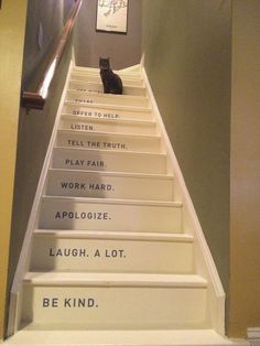 an advertisement for the stairs leading up to a skylight with words written on it