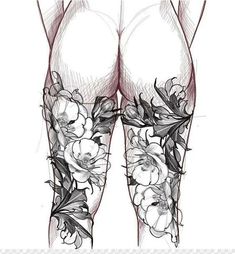 the legs with flowers on them are drawn in black and white, but no one is wearing