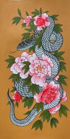 Japanese Tattoo Background, Traditional Japanese Tattoo Sleeve, Japanese Snake, Traditional Snake Tattoo, Japanese Tattoo Women, Japanese Snake Tattoo, Letters Tattoo, Tato Tradisional, Traditional Japanese Tattoo Designs