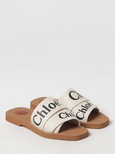 Find CHLOÉ Flat Sandals on Editorialist. Flat Sandals CHLOÉ Woman color White Chloe Flats, Chloe Logo, Chloe Sandals, Designer Slides, White Slides, Black Slides, Chloe Shoes, Flat Mules, Palm Beach Sandals