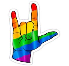 the peace sign is painted in rainbow colors and has two fingers up to one side