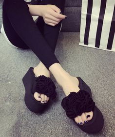 Unique Black Flower Breathable Mesh Platform Slide SandalsMade of:-Breathable Mesh Upper.-EVA sole- cushioned insole.2.75"/7cm Platform Heel Platform Slide Sandals, Platform Slides, Black Flower, Platform Heel, Eva Sole, Platform Heels, Slide Sandals, Mesh, Sandals