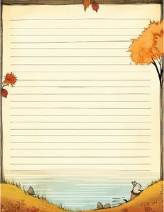 an autumn writing paper with trees and leaves