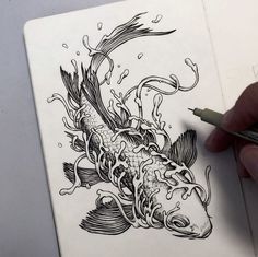 a drawing of a fish with water splashing on it