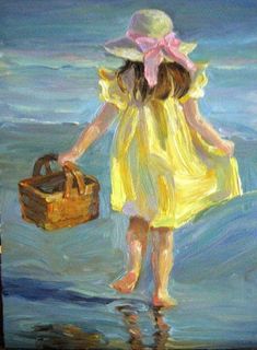 Dress Painting, Painting People, Beach Art, Figure Painting, 그림 그리기, Beautiful Paintings, Yellow Dress