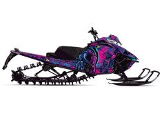 a snowmobile with purple and blue designs on it