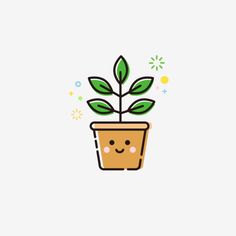 a small potted plant with green leaves on it's head and smiling face