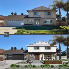 before and after photos of a house in the same color as it appears on this real estate