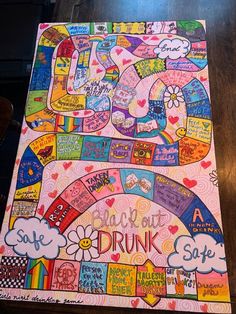 a colorful poster with words and pictures on it that says safe, drink, eat