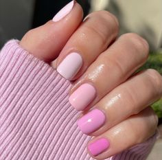 Multi Pink Nails Color Combos, Pink Color Block Nails, Multicolored Pink Nails, Mixed Pink Nails, Block Nail Colour, Pink Skittle Nails, Multicolor Nails Spring, Multi Colored Pink Nails, Pink Multicolor Nails