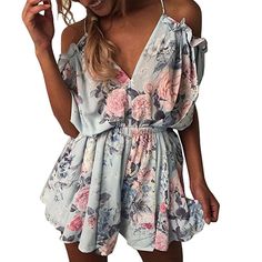 Sexy V Neck Floral Romper Loose Playsuit, Strapless Playsuit, Womens Summer Jumpsuits, Beach Playsuit, Loose Romper, Overalls Casual, Chiffon Romper, Boho Jumpsuit, Rompers Womens Jumpsuit