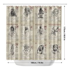 a shower curtain with drawings on it