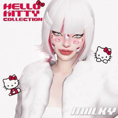 a woman with white hair and hello kitty makeup