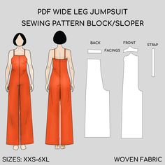 the front and back view of a women's jumpsuit sewing pattern with measurements