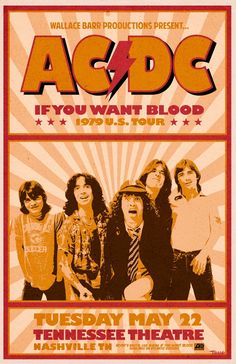 an advertisement for ac dc featuring the band's members and their name on it