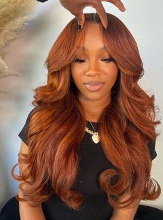 Ginger Brown Wig Black Women, Auburn Copper Hair Black Women, Reddish Brown Hair Wig, Red And Brown Hair Black Women, Copper Balayage Black Women, Copper Hair Wig, Fall Sew In Hairstyles For Black Women, Halloween Costumes For Orange Hair, Copper Orange Hair On Black Women