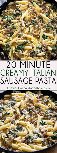 two pans filled with creamy italian sausage pasta