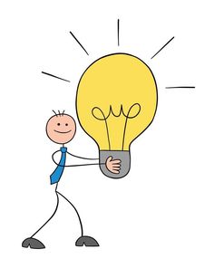 a stick figure holding up a light bulb