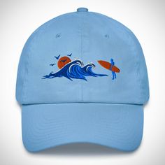 "🙌🏼 Receive a 15% OFF Coupon Code to use NOW by visiting this link (copy and paste into your browser): go.snarkyswag.com/discount If your true passion is surfing, then I've designed the perfect hat for you. Use this cap after you've hit the waves to cover up your sea hair and proudly display your love of being out on the ocean. While this design features a surfer admiring the waves, I also have another design available of a surfer riding a big wave. The Deets: * 100% chino cotton twill * Unstr Cotton Snapback Beach Hat, Cotton Snapback Hat For Beach, Cotton Snapback Cap For The Beach, Cotton Baseball Cap For Beach, Beach Cotton Hat With Curved Bill, Cotton Beach Hat With Curved Bill, Adjustable Cotton Snapback Hat For Beach, Cotton Curved Bill Beach Hat, Blue Baseball Cap For Beach Season