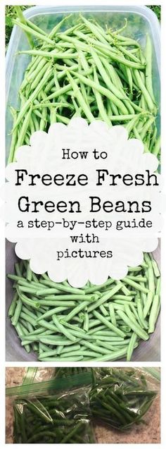 fresh green beans in a plastic container with text overlay