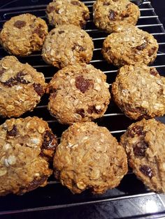 a bunch of cookies that are on a grill