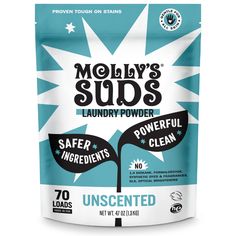 moly's suds laundry powder is shown in the front of a bag