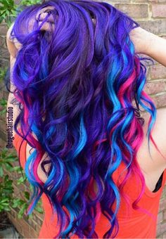 Galaxy Hair Color Ombre, Ponytail Ideas With Bangs, Purple Hair Color Ombre, Exotic Hair Color, Ponytail Ideas, Galaxy Decor, Stylish Ponytail, Best Hair Color