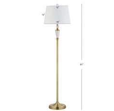 an image of a floor lamp with measurements for the base and lampshade on it