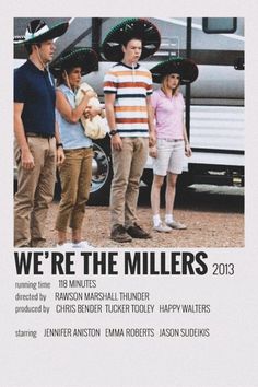 the movie poster for we're the millers is shown with four people standing in front of an rv