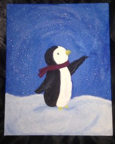 a painting of a penguin in the snow