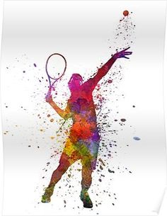 a tennis player is jumping up to hit the ball with his racket in watercolor