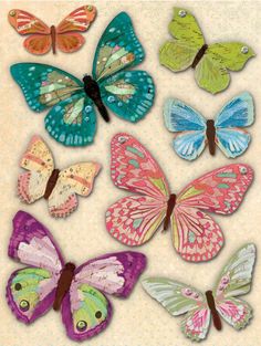 a group of colorful butterflies sitting on top of each other