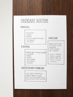 a poster on a door that says skin care routine