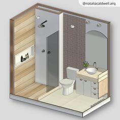 a small bathroom with a toilet, sink and shower in it's own stall