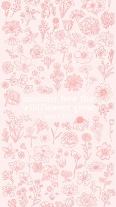 pink flowers on a white background with the words consider how the wildflowers grow