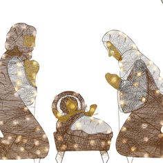 three nativity figures with lights on them