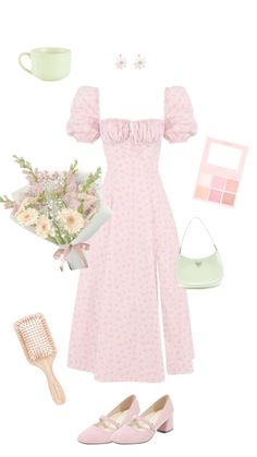 #spring #flowers #outfitinspo Pink Feminine Outfits, Catherine Hicks, Spring Outfits Pink, Cottage Core Pastel, Flower Outfits, Pink Spring Outfits, Summer Spring Outfits, Flowery Outfits, Flower Outfit