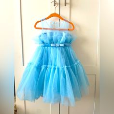 Like New, Worn Once During First Birthday Party, Girls Applique Birthday Party Princess Flower Dress Wedding Ball Gown, Light Blue, No Tag Light Blue Tutu Dress For Spring Baptism, Princess Style Blue Tutu Dress For Spring, Spring Princess Style Blue Tutu Dress, Summer Princess Dress-up Gown, Blue Princess Dress With Ruffles For Party, Fitted Blue Princess Dress For Baptism, Blue Ruffled Tutu Dress For Dress-up, Light Blue Tutu Dress For Summer Dress-up, Cute Blue Tutu Dress For Dress-up