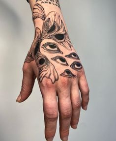 a person's hand with a tattoo on it and an eye in the middle