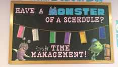 a bulletin board with magnets on it that says, have a monster schedule? tips for time management