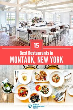 the top 15 best restaurants in montauk, new york with text overlay